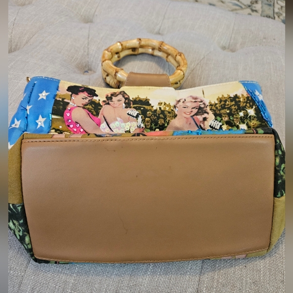 Bueno Old Hollywood Vintage Glam Rhinestone Bamboo handle Bag - Picture 2 of 6